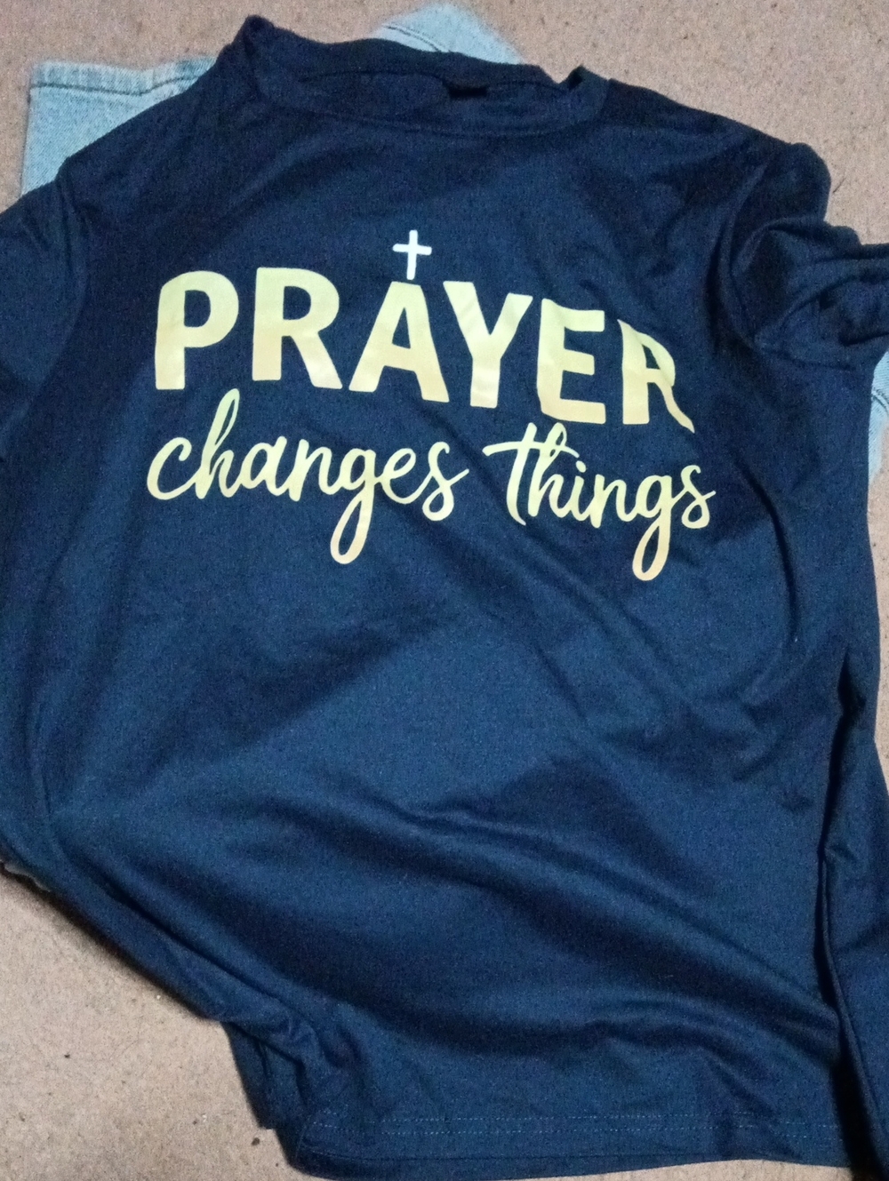 Prayer Changes Things Graphic Tee - Navy & Yellow